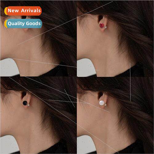 Screw Screw Button Earrings Chinese Black Onyx Alabaster Scr