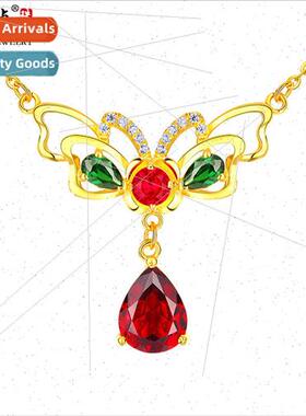Gold Necklace New Garnet Butterfly 999 Gold Set Chain适用Wom