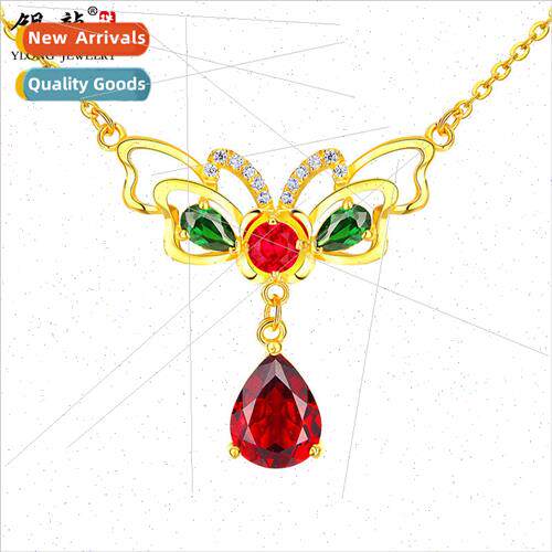 Gold Necklace New Garnet Butterfly 999 Gold Set Chain适用Wom
