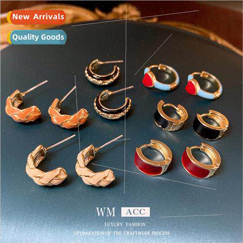 silver needle oil drop C-shaped earrings commuter versatile