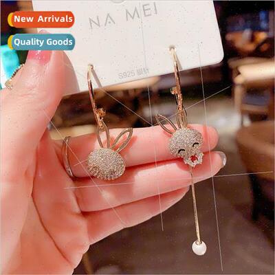 925 silver needle cute asymmetrical rabb earrings Korea nich