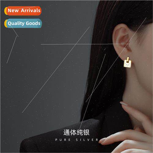 S925 silver Korea diamonds hexagram square earrings retro ge
