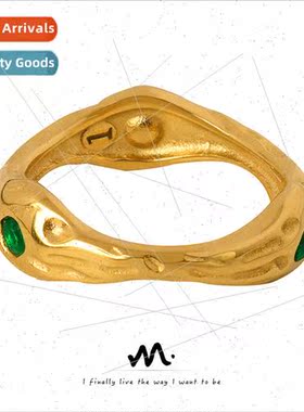 French vintage tanium steel -tarnish wh emerald zircon irreg