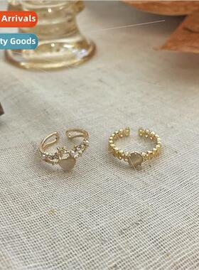 French lace cat eye stone vintage botanical flower ring Mori