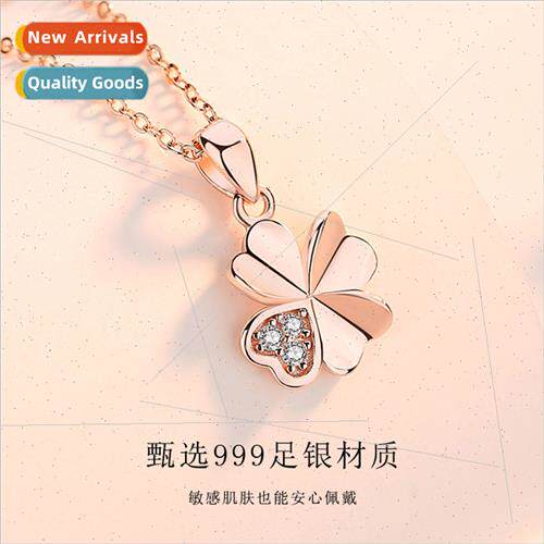 999 solid silver four-leaf clover inlay necklace women colla
