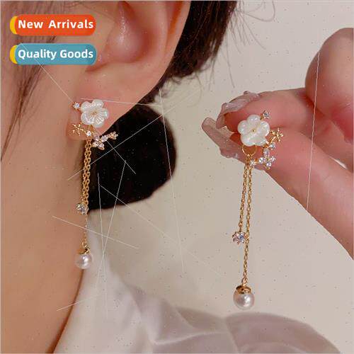 s925 silver needle Mori fresh mother-of-pearl flowers two we