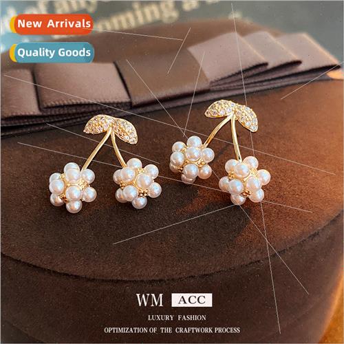 silver Needle Zirconia Cherry Pearl Earrings Hundred Earring