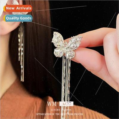 Zirconia butterfly chain tassel ear clips Exquise fashion ea