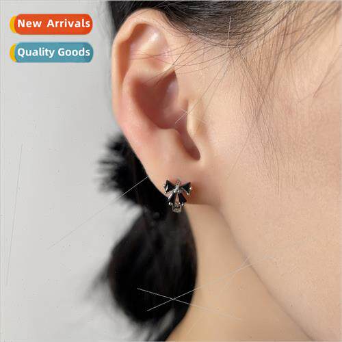 Black diamond bow ear buckle retro French ear bone earrings