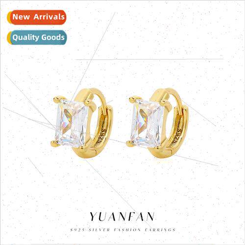925 silver Geometric Square Zirconia Earrings Buckle Female
