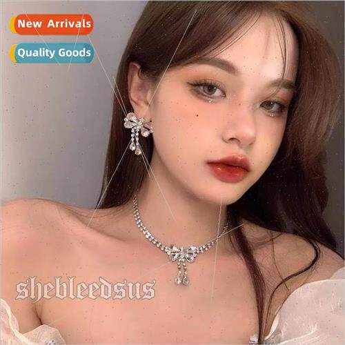 Shining bow tassel earrings rhinestone 2022 new tide earring