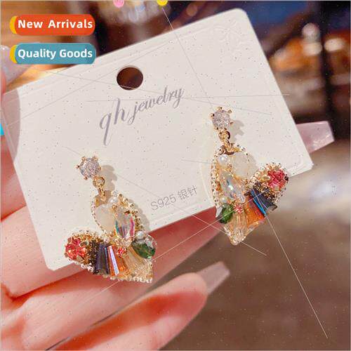 s925 silver pin Korea fashion handmade crystal love earrings