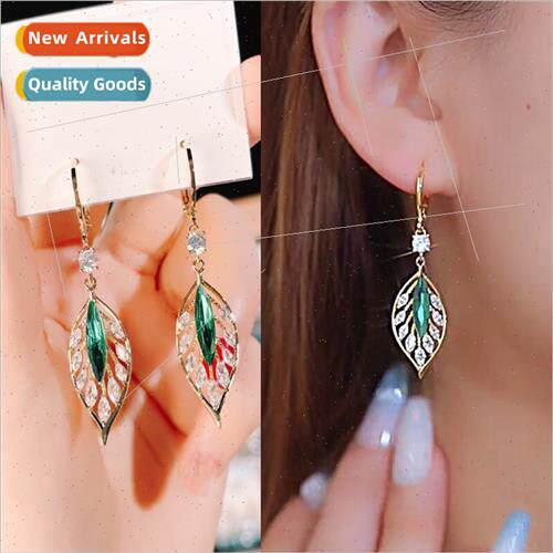 New tide sparkling zirconia green leaves daily versatile ear