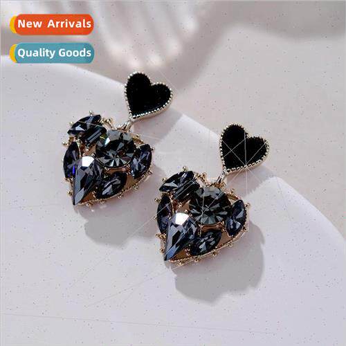 925 silver rhinestone peach heart earrings short wh diamond