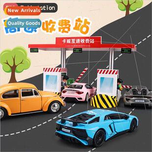 Highway toll station toy railing model alloy car scene set c