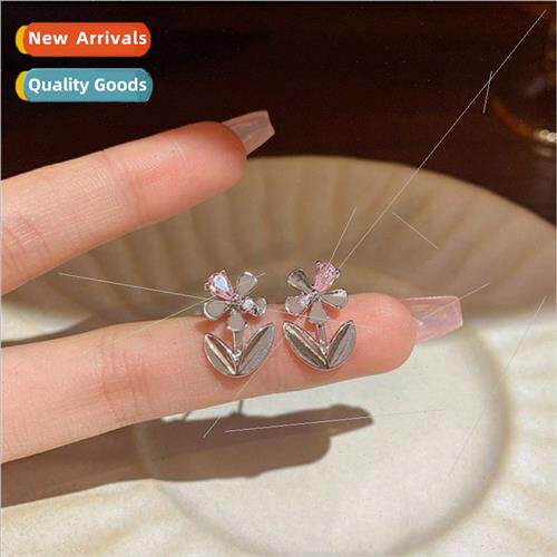s925 sweet cool wind zirconia flower earrings female niche c