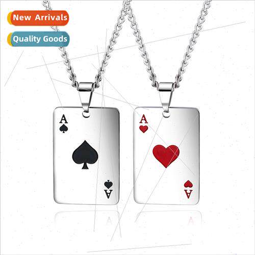 Tanium Steel Men Necklace Europe Hip Hop Hipster Ace Spades