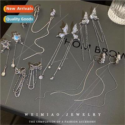 Diamond bow tassel ear clips Korea sweet cool wind creative