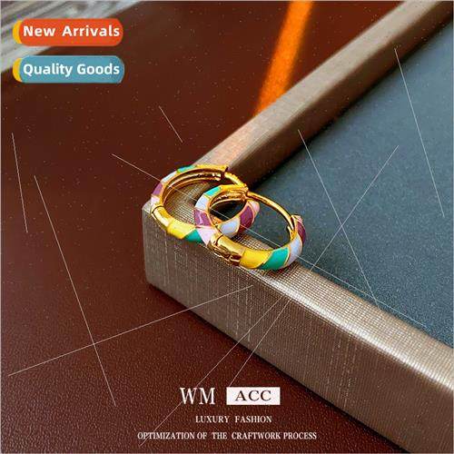 Electroplating color oil drop circle earrings niche match ea