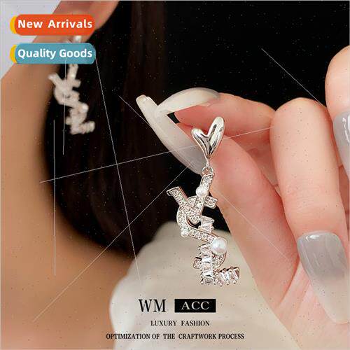 silver pin zirconia letter pearl earrings fashion earrings h