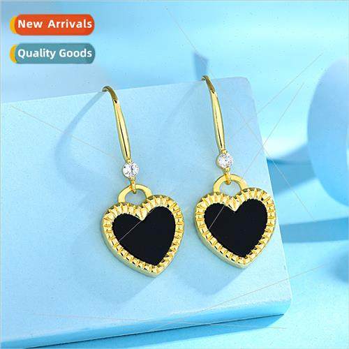Net double-sided red black white shell heart earrings适用wom