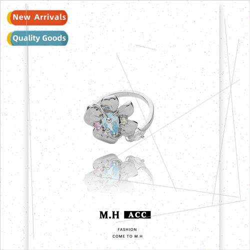 Korea color zirconium flower open ring female ins open finge