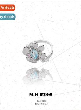 Korea color zirconium flower open ring female ins open finge