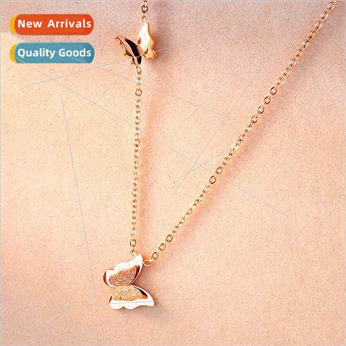 Rose Gold Double Layer Butterfly Necklace Women Short Lock B