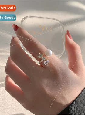 Fashion butterfly pearl ring female ins tide niche opening i