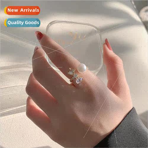 Fashion butterfly pearl ring female ins tide niche opening i