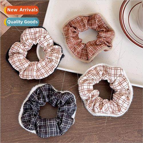 Koreains retro fabric sausage hair ring plaid simple sausage
