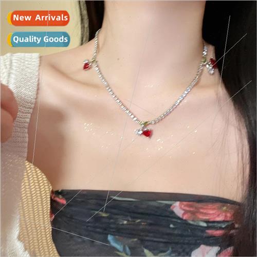 French girly sweet heart cherry shape necklace sparkling ful