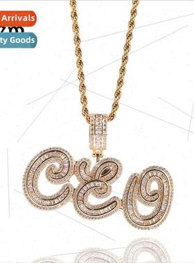 Europe diamond encrusted cursive ladder square letter pendan