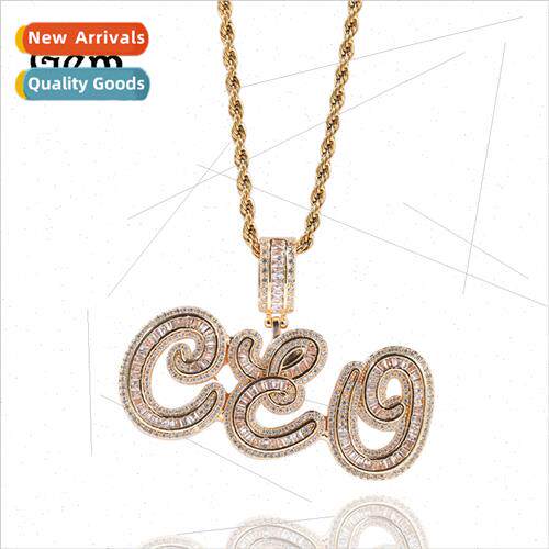 Europe diamond encrusted cursive ladder square letter pendan