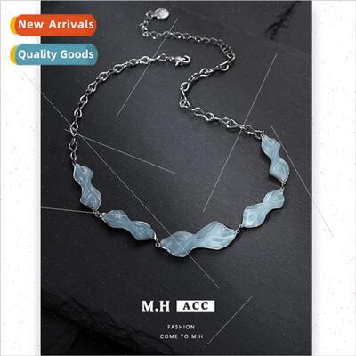 Pale blue water ripples rational necklace female splicing fa