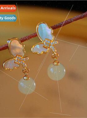 S925 silver needle butterfly jade earrings female ancient ni