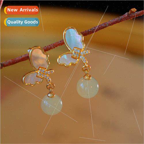 S925 silver needle butterfly jade earrings female ancient ni