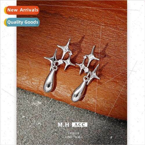 Quadrangle water drop earrings tide simple college s925 silv