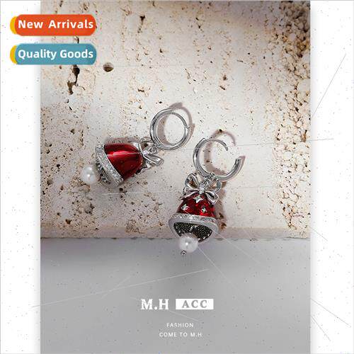 Christmas bells oil drop earrings female pearl fashion Europ