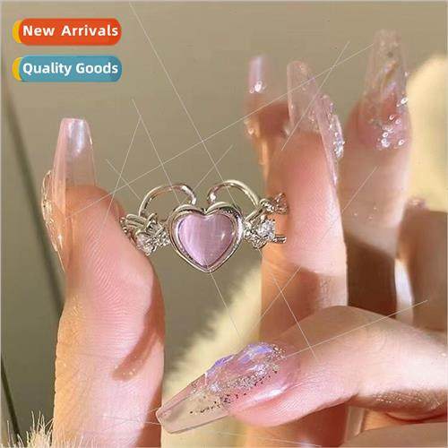 Pink cat eye stone love ring female ins tide hundred niche p