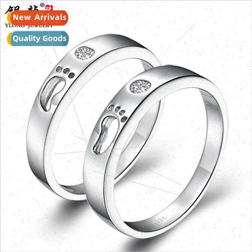 s925 silver love footprints couple pair ring men women hjewe