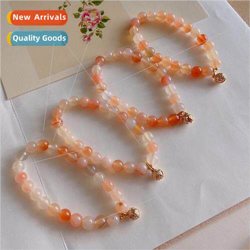 Strawberry Yogurt Natural Candy Agate Bell Bracelet Women Fr