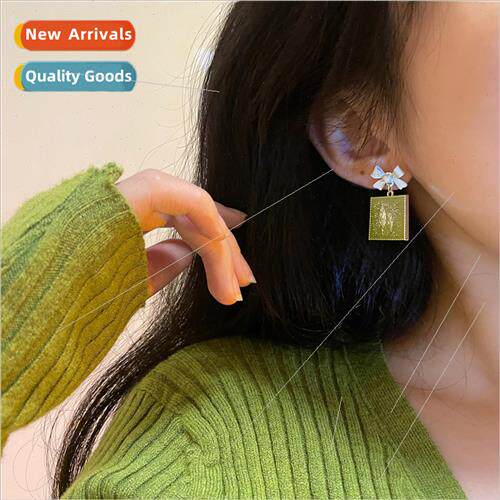 Vintage Mori geometric earrings female bow green earrings sw