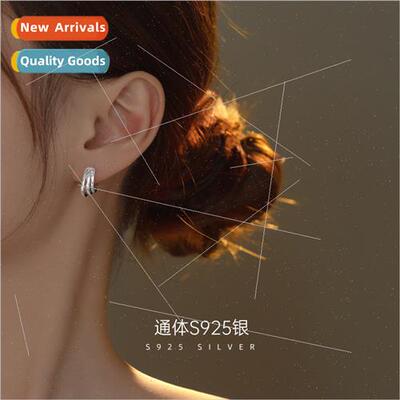 S925 Silver Triple Hoop Circle Earrings适用Women 2022 New Tr