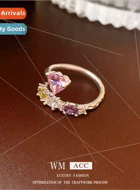 Zirconia love heart open ring Korea ins fashion sweet hundre