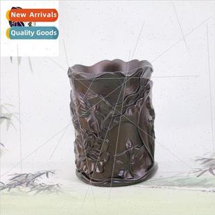 Ebony carved pen holder retro creative wood office desk supp