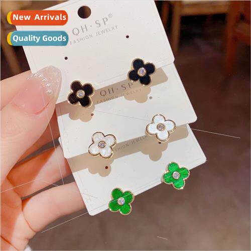 s925 silver needle Korea fashion simple four-leaf flower ear