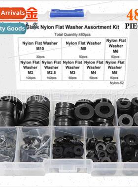 480pcs M2 M2.5 M3 M4 M5 M6 M8 M10 Black Nylon Flat Washers B