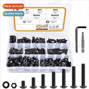 305pcs US box screws black round head socket set wh nuts fla