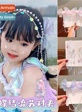 Children bow ehead chain ehead jewelry pearl tassel hair cli